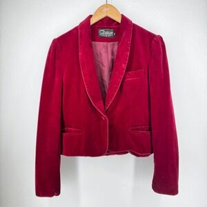 Vtg CHAUS Velvet Blazer Jacket Burgundy Shawl Collar Women 12 Whimsy Vamp Preppy